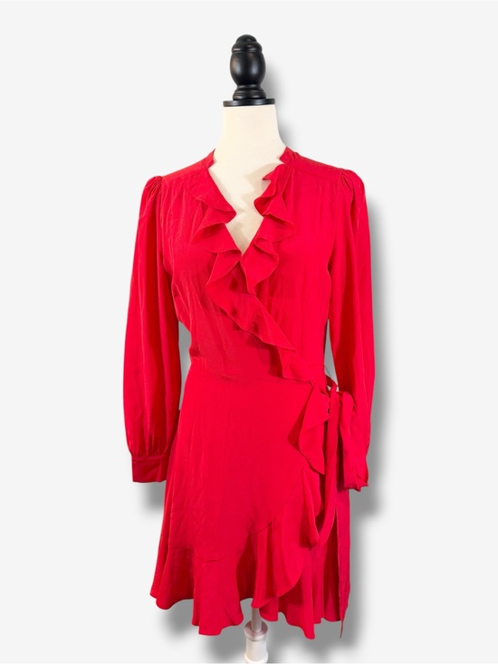 INTERMIX Dresses & Skirts - Intermix Red Ruffle Silk Wrap Dress Size 6 Long Sleeve Evening Party Holiday
